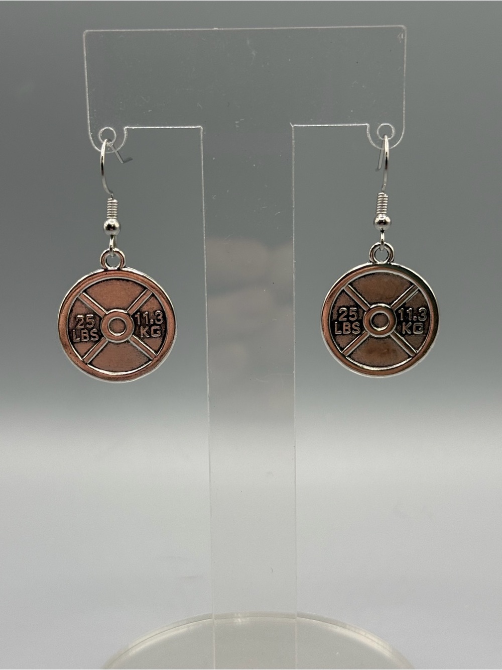 Silver Workout Plate Dangle Earrings - Handmade #E0525C